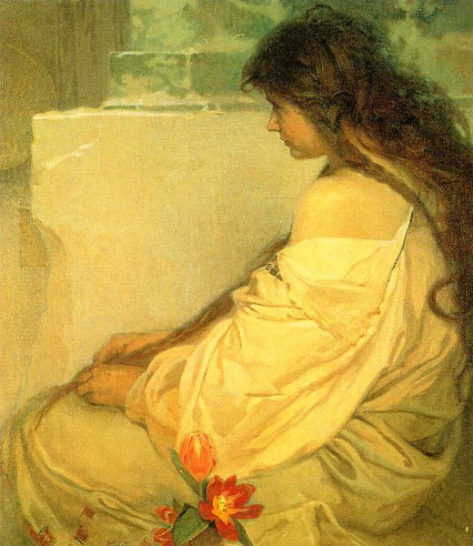 Girl with Loose Hair and Tulips. 1920